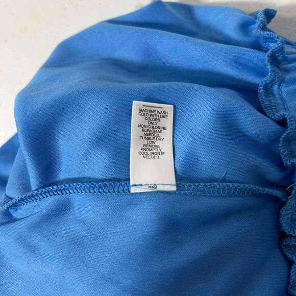 Women’s Dress Size L Blue Long Bell Sleeve Tiered Ruffle Boho Peasant Style - Picture 5 of 7